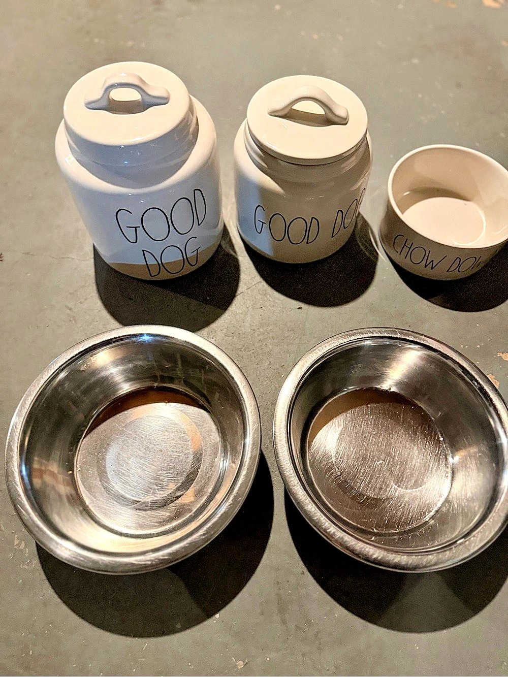 Rae Dunn Good Dog Treat Canister and Bowls Set White & Gray